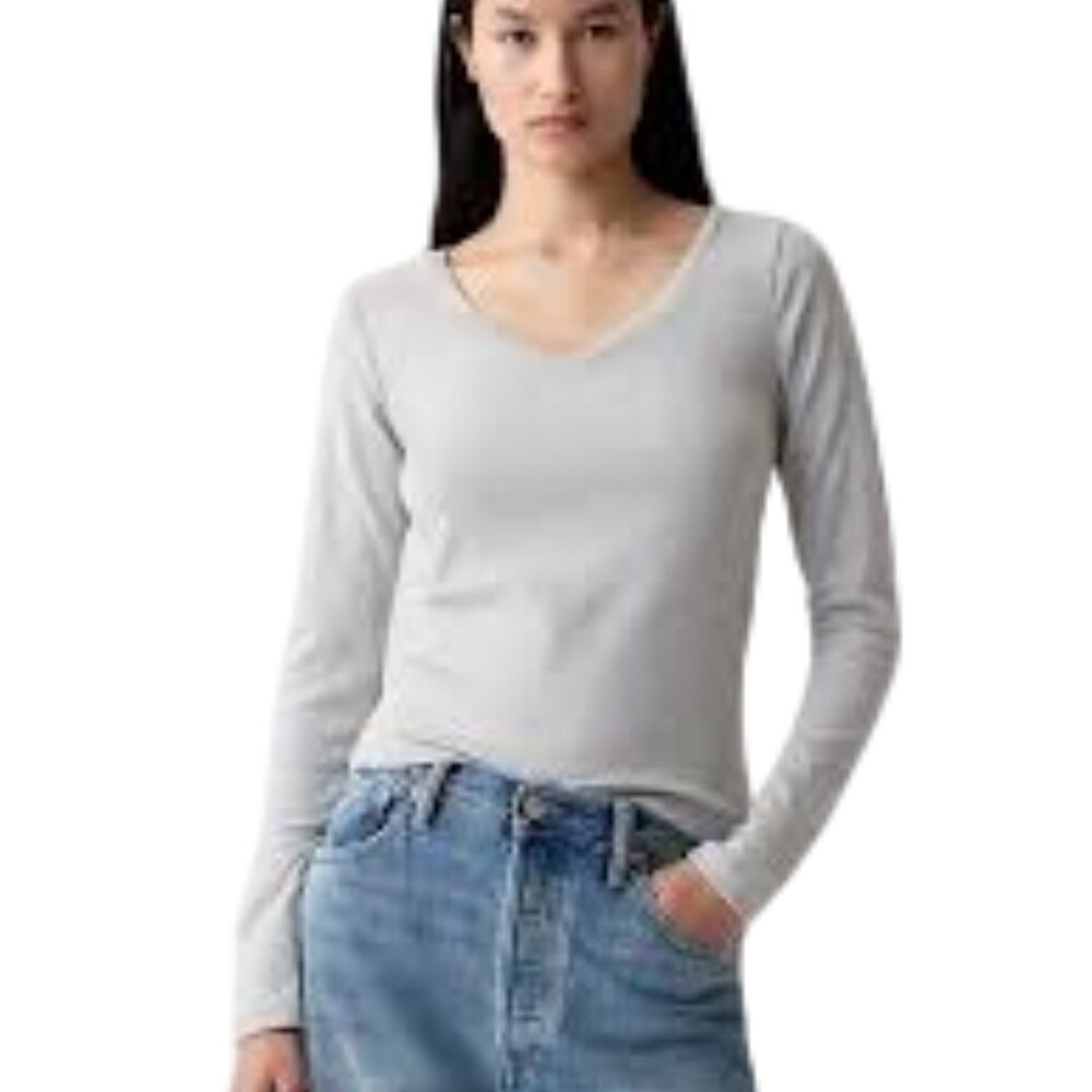 Boss Hugo Boss light blue slim fit V-neck long-sleeve knit top size L